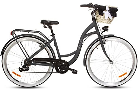 Goetze Mood Alu Rahmen Damenfahrrad Retro Vintage Holland Citybike, 28 Zoll Räder, 7 Gang Schaltwerk, Tiefeinstieger, Korb mit Polsterung Gratis!