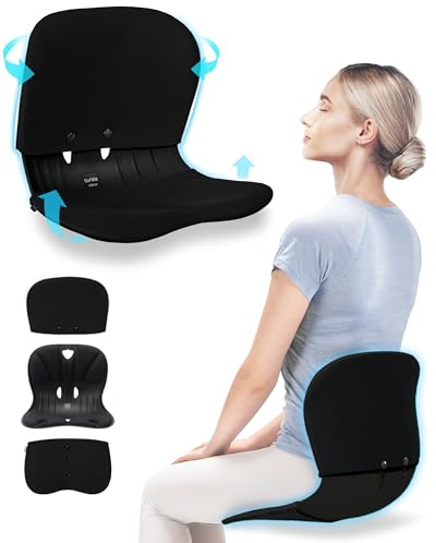 curble Juego de Fundas más Anchas, Silla de Apoyo Lumbar y Funda Desmontable, Soporte Lumbar Corrector de Postura de Espalda (Juego Negro)