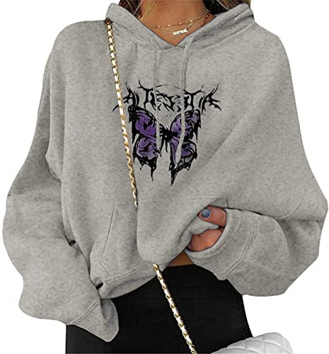 ORANDESIGNE Damen Sweatshirt Pullover Teenager Mädchen Hoodie Herbst Winter Hoodie Frauen Pullover Oberteile Langarmshirt Kapuzenpullover Mode Bequem Casual Pulli mit Kordel und Taschen A Grau L
