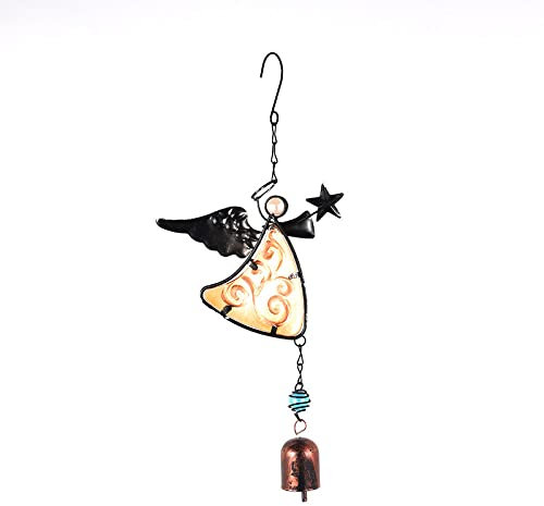 Campanelli Eolici, Angelo In Ferro Battuto Campana Campanello A Vento Balcone Metallo Vetro Dipinto Campana Perlina Nappa Cortile Giardino Decorazione Da Appendere, Ornamenti Artigianali Per Campane A