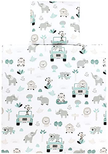TupTam Unisex Baby Wiegenset 4-teilig Bettwäsche-Set: Bettdecke und Kopfkissen mit Bezug, Farbe: Zoo Grün, Größe: 80x80 cm