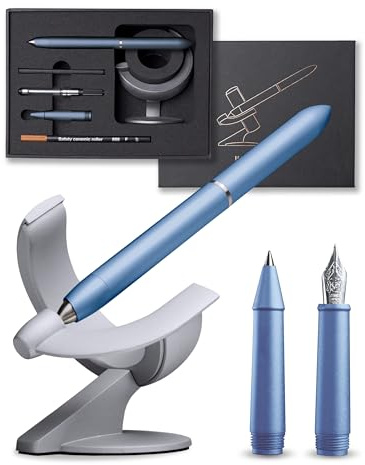 novium Hoverpen 3.0 Future Edition - lyxig herrpenna - unik högteknologisk design inspirerad av rymden, fri rotation (fjäder och rollerball 2-i-1 version - Mist Blue)