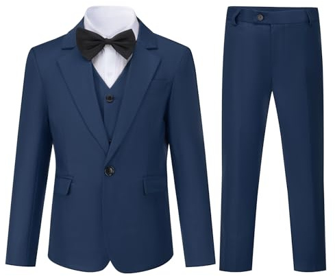Sliktaa Pojkar 3 stycken kostymer en knapp revers krage kostymer bröllop födelsedag fest bal prestanda kostym kavaj väst byxor flerfärgad, marinblå, 8 år