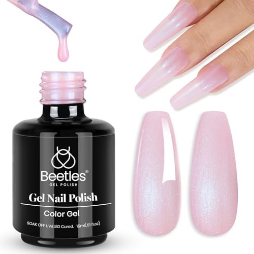 Beetles Gel Nail Polish, 1 Pcs 15ml Mermaid Pearl Pink Soak Off Gel Polish Nail Art Manicure Salon DIY Gel Nail Design at Home Nail Lamp Needed