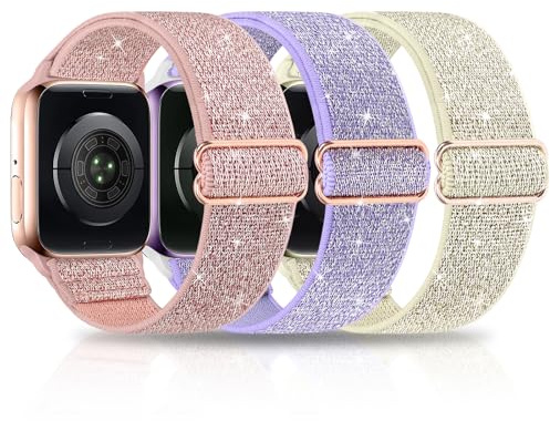 3-pack blanka stretchiga band kompatibla med Apple Watch Band 49 mm 38 mm 40 mm 41 mm 42 mm 44 mm 45 mm, nylon justerbar sport Solo Loop kvinnor ersättningsremmar för iWatch Series Ultra 8 7 6 5 4 3 2