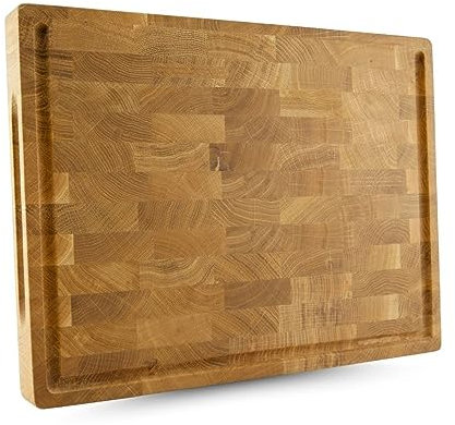Waldmeister Schneidebrett - Eichen Hackblock - Holzbrett groß - Tranchierbrett mit Saftrille - Küchenbrett klingenschonend - (40x30cm)
