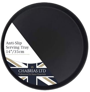 Chabrias Ltd 14/35cm Single Round Bar Tray U-Grip Black Anti Slip Non Slip Bar Drinks Food Serving Tray for Parties, Gatherings, Bars, Restaurants, and Home
