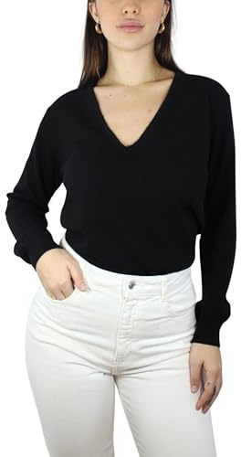 Win's Maglione da donna in cashmere con scollo a V, fatto in Italia, Nero / puro piacere, M