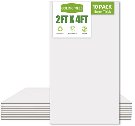 Noooza 2ft x 4ft Drop Ceiling Tiles，Smooth White PVC Ceiling Panel 24 x 48in. Waterproof, Washable and Fire-Rated - Reusable - High-Grade PVC to Prevent Breakage-Cover 80 Sq. Ft-Package of 10 Tiles