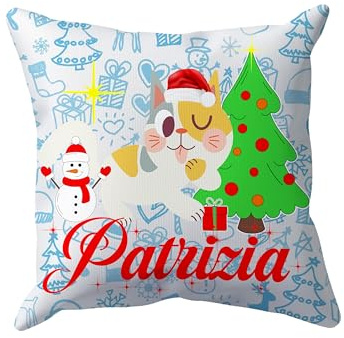 Puzzletee Cuscino Natalizio con Gatto Personalizzato – Nome Bimbo Idea Regalo Colazione di Natale