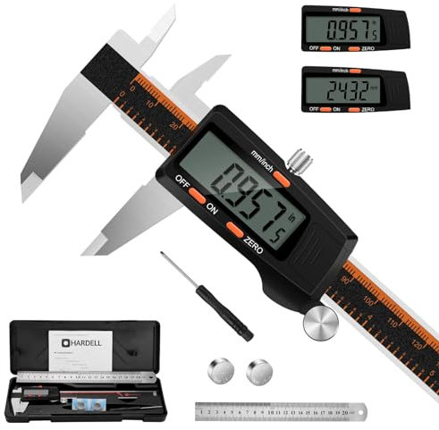 HARDELL Pie de Rey Digital de 150 mm con Pantalla LCD, Calibre Pie de Rey con Función de Apagado Automático, Calibre Digital de Acero Inoxidable para Joyeros/Carpinteros, conversión mm/pulgada