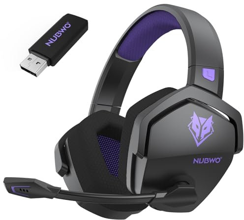 NUBWO Gaming Headset, 2.4GHz Wireless Gaming Headphone for PS4, PS5, PC, NS, 5.3 Bluetooth Headphone with 100Hr Battery, Flip Noise Canceling Microphone, 3.5mm Wired Mode for Xbox Series - Purple