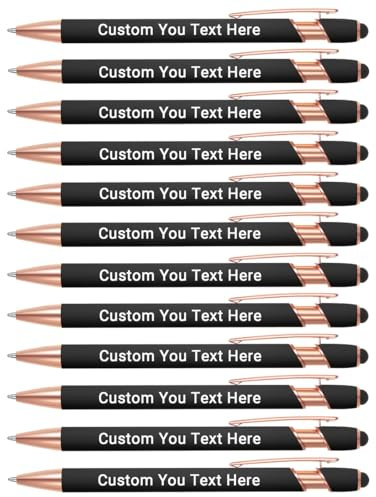 Zoonnis 12 Stylos à Bille Personnalisés Avec Pointe Stylet pour les Affaires Stylo Personnalisé Gravé en vrac pour les Femmes et les Hommes avec Texte du nom Stylo Personnalisé avec Encre Noire