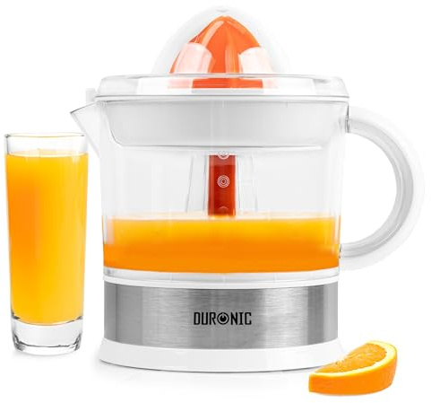 Duronic Electric Citrus Juicer JE407 Lemon Juicer 40W Citrus Press with Adjustable Pulp Filter Fresh Orange Juice Maker Extractor for Lemons, Limes, Grapefruits With 2 Sized Juicing Cones White