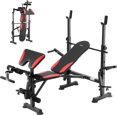 VEVOR Banc de Musculation Multifonctionnel Réglable et Pliable, Banc d’Entraînement Complet du Corps, Banc Abdominal Capacité de Charge de 299 kg, pour Redressement Assis Haltères à Domicile Gym