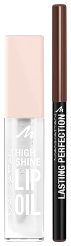Manhattan High Shine Lip Oil 000 + gratis Lasting Perfection Lipliner 94F für einen konturierten Lippenlook und intensive Lippenpflege mit natürlich glänzendem Finish