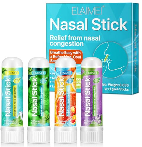 Nasal Stick 4 Pack, Inhalierstift für Die Nase Sofortige Erleichterung bei Einer Verstopften Nase und Leichtes Atmen mit Erfrischendem, Kühlem Gefühl Perfekt für Arbeit, Studium oder Reisen