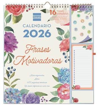 Finocam - Väggkalender plus 16 månader 2025 2026 månad Vista september 2025 - december 2026 (16 månader) motiverande fraser spanska