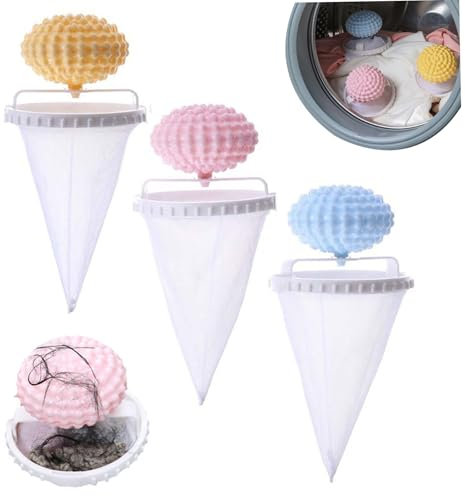 Neroyaner Lot de 3 filtres Anti-Peluches flottants avec Boules de Machine à Laver pour éliminer Les Poils d'animaux pour Le Linge avec Filet Anti-Peluches et Pochette pour Poils Chien