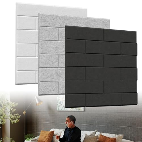 ACXIN Pannelli acustici 3D, assorbitori acustici autoadesivi per rivestimenti murali e acustici, pannelli acustici, pannelli da parete, rivestimento acustico, colore nero, effetto mattone