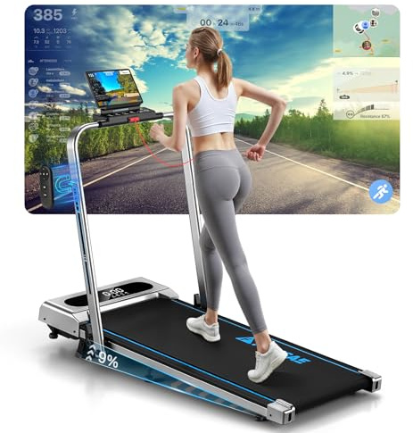 Treadmill, 5 in 1 Treadmills for Home Foldable with App Compatible, 12KM/H Under Desk Walking Pad with 9% Incline, 350 LB Weight Capacity, Magnetic Remote Control