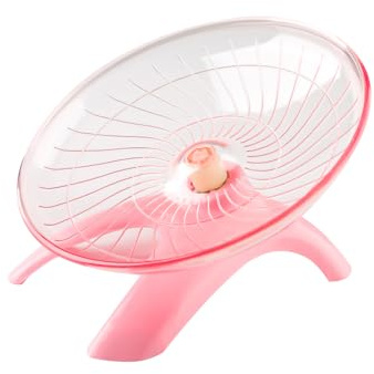 Hopzab Flying Saucer Hamster Wheel, Super-Silent Non-Slip Exercise Spinner for Small Pets, Guinea Pig, Chinchilla, Stable Plastic 18cm Silent Run Wheel for Dwarf and Syrian Hamsters(Pink)