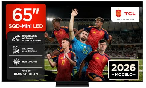 TCL 65C7L Televisor 65 Pulgadas SQD-Mini LED 4K Smart TV, 2600 nits HDR Premium, 144Hz Motion Clarity Pro, Game Master Pro, ZeroBorder, Google TV