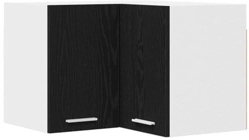 WRJENFSC Armario colgante de esquina para cocina, moderno armario de cocina en roble negro y blanco, armario de cocina compacto con almacenamiento de madera, 57 x 57 x 40 cm