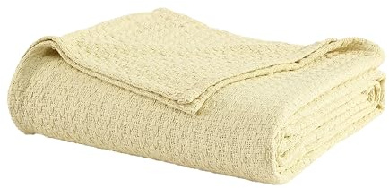 Beatrice Home Fashions Grand Hotel Lightweight All-Natural 100% Cotton Waffle Weave Blanket, Full/Queen, Lemon