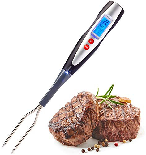 Westmark Braten- und Grillgabel mit Thermometer, Mit LED-Anzeige und Taschenlampe, Länge: 38,5 cm, Rostfreier Edelstahl/Kunststoff/Silikon, Silber/Schwarz/Rot, 15042280
