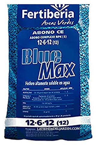 Suinga Abono Granulado Fertilizante Blue Max 12-8-12 de 25 Kg | Rápida Acción | Alta Solubilidad de Fósforo, Nitrógeno y Potasio. Nitrógeno 12%, Fosforo 8%, Potasio 12% | Recomendado para plantas