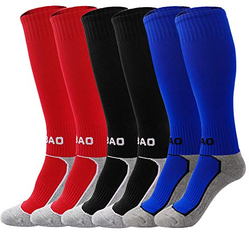 MaoXinTek Fußballsocken für Kinder, hohe Knie, lang, elastisch, Sportkompressionssocken für Basketball, Lacrosse, Rugby, Hockey, für Jungen und Mädchen von 8 bis 12 Jahren (3 Paar)