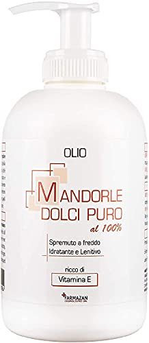 Farmazan Olio di Mandorle Dolci Puro 100%, Olio Corpo Spremuto a Freddo, Naturale e Senza Profumo 250ml, per Gravidanza, Neonati, Pelle e Capelli Secchi, Olio per Massaggi Made in Italy
