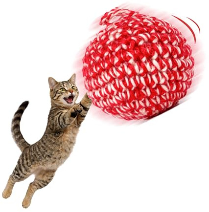 JAYU PET Red Cat Ball [W/O Bell Version] - Handmade Silvervine Cat Toy with Catnip, Interactive Matatabi Ball for Indoor Cats & Kittens, Feline Play Toy & Gift (2.7 inch)