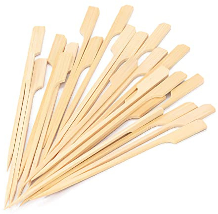 4.7 Inch Bamboo Skewers 100PCS Food Appetizer Toothpicks Wide Flat Paddle Bamboo Wood Picks for Cocktail, Marshmallow, Fruit, Grilling, Drink, BBQ, Barbecue, Yakitori Chicken, Fondue, Roasting