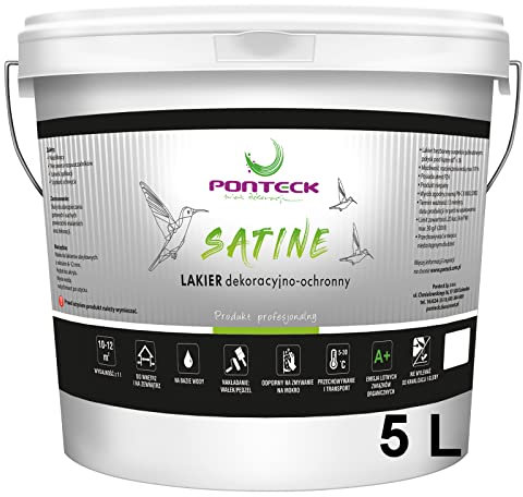 PONTECK | Klarlack für Wand | Satin | Dekor Und Schutzlack, Zur Wandreinigung | Dekorativ | Mit Glitter mischbar | Wandfarbe | Geruchsneutral | Vergilbungsfrei (5 Liter, Farblos Satin)