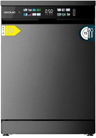 Cecotec Geschirrspüler 60 cm - Freistehend Bolero Aguazero 6210 Dark D. 15 Bestecke, energieeffizient, XXL Fullcolor Display, drittes Fach, 14 Programme, Dual Zone Wash, verstellbares Fach, Dunkel