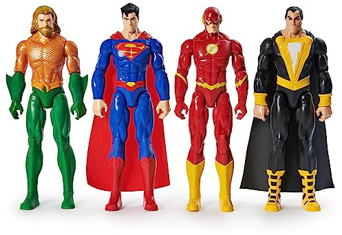 DC Comics, Lot de 4 Figurines d'action Aquaman, Superman, The Flash, Black Adam, 30,48 cm, Jouets de Super-héros à Collectionner pour garçons et Filles, à partir de 3 Ans