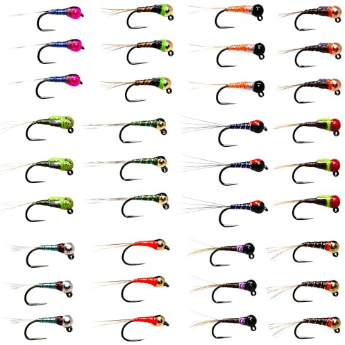 36 Premium Tungsten Bead Perdigon Nymphs Fly Fishing Flies Assortment | Trout and Grayling Fishing Lure