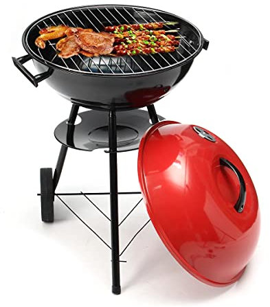 Barbecue Kettle Round BBQ Portable Charcoal Grill Outdoor Freestanding Coal Smoker with Oven Temperature Gauge, Garden, Party