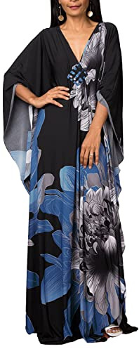 JFAN Strandklänning kaftan, dam, v-ringad kaftan, maxi, bohemisk, lång, stor storlek, baddräkt, strand, kaftan