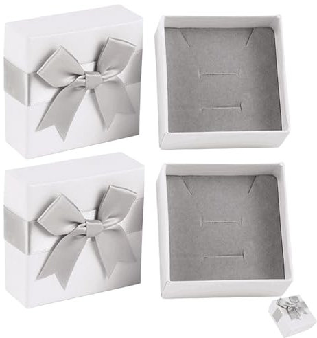 Tyrzol 2 Pcs Small Gift Boxes for Jewellery White Square Paper Jewellery Necklace Gifts Box Gray Gift Box Small Gift Box with Lid Gift Boxes With Gray Bow Knot for Weddings Birthdays Christmas
