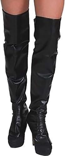 MIMIKRY Overknee Stiefelstulpen Schwarz Kunstleder Gamaschen Damen Herren Pirat Piratin Steampunk Halloween Beinstulpen, Größe:L/XL (für Herren)