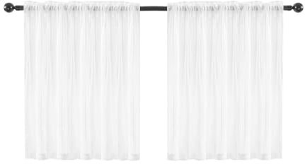 Tiardey 2PCS Semi-Transparent Kitchen Curtains Bistro Net Curtains for Small Windows Kitchen Living Room Country House(White W 76 X H 60)