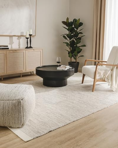 benuta Pure Wollteppich Rocco - Beige/Schwarz 250x300 cm - Handgewebt - Rechteckig & im Style: Wolle, Uni, Boho, Hygge & Cozy, Minimalistisch - Pflegeleicht für Wohnzimmer Schlafzimmer