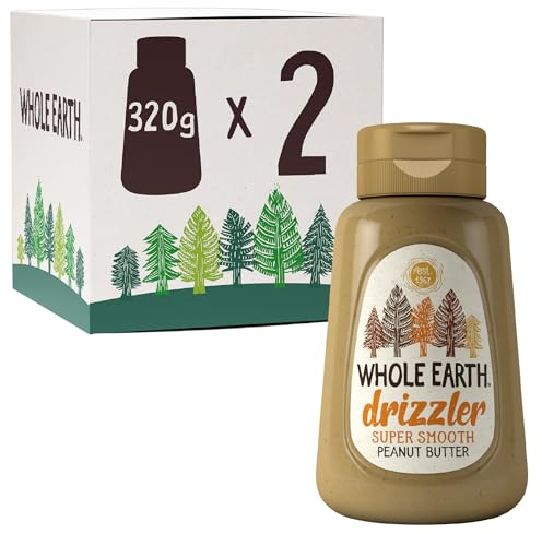 Whole Earth Drizzler Original Roasted Peanut Butter, Super Smooth Squeezy Runny Nutty Spread Made with 100% Peanuts, All Natural Ingredients, No Added Sugar, Gluten Free, Vegan Friendly – 320g