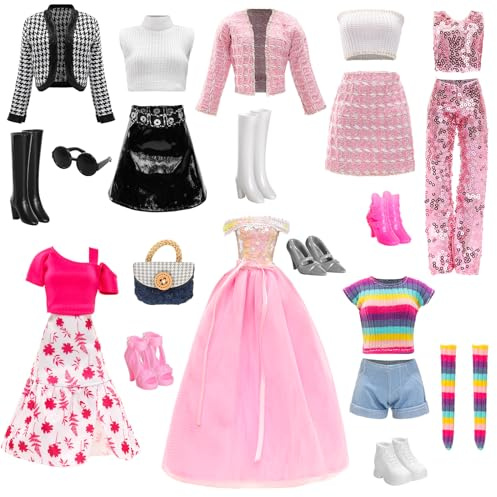Miunana 6 Vestidos + 6 Zapatos + 3 Accesorios para Muñecas De 11.5'' 30 cm
