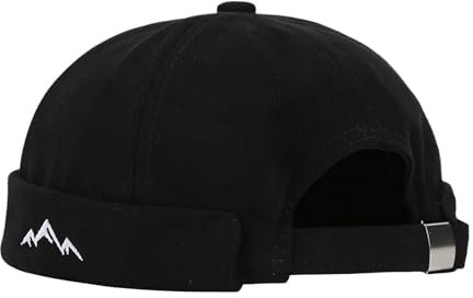 QKURT Dockermütze für Herren, Sommer-Docker-Cap, Trawler Beanie, randlose Kappe, Rollmanschette, Arbeiter-Matrosenmütze, verstellbar, Fischermütze, modische Totenkopfmütze, Schwarz , Einheitsgröße