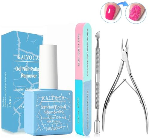 Quitaesmalte de uñas en gel con empujador de cutículas y pinza para cutículas y lima de uñas, quitaesmalte de uñas en Acrylic Powder profesional, elimina el esmalte de uñas en 3-5 minutos(1Pcs Set)