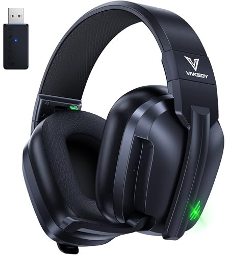 Vakedy HW11 Wireless Gaming Headset für PC, PS4, PS5, Mac, Switch, Wireless mit Bluetooth Mikrofon USB, Bluetooth Headset Mit Mikrofon Geräuschunterdrückung, 50H+ Akkulaufzeit - Schwarz